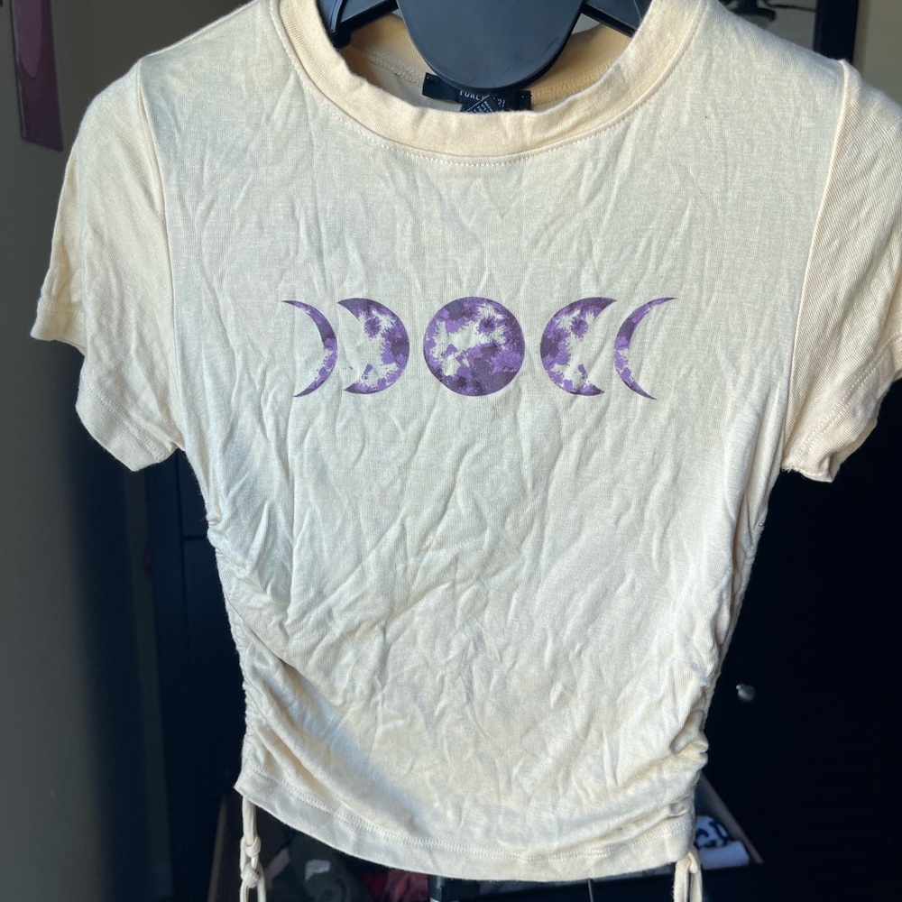 Forever 21 Cream Crop Top with Purple Moon Design